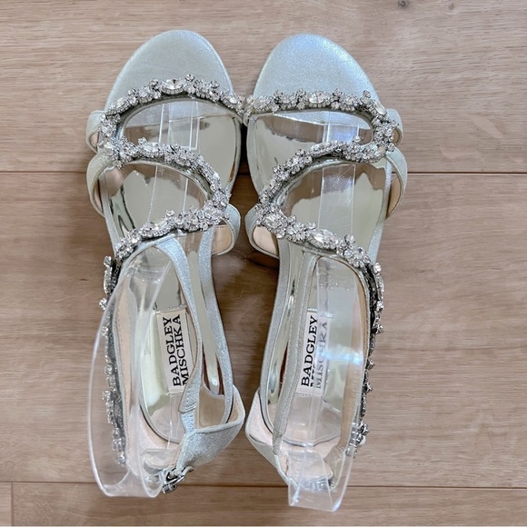 Badgley Mischka Metallic Silver Jeweled Flat Leather Carey Sandal - Picture 16 of 16